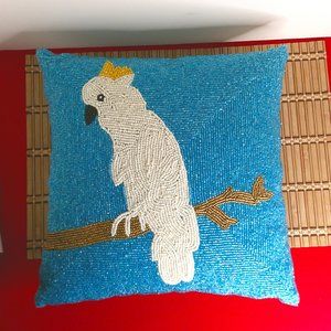 Pier 1 Tropical Beaded Cockatoo Decorative Accent Pillow Costal Theme